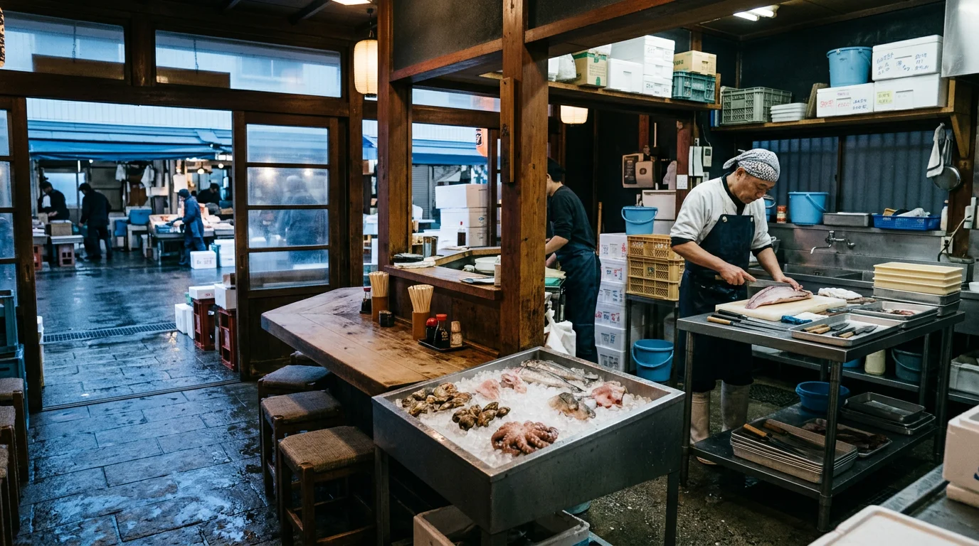漁港で水揚げされた魚を選別するスタッフ